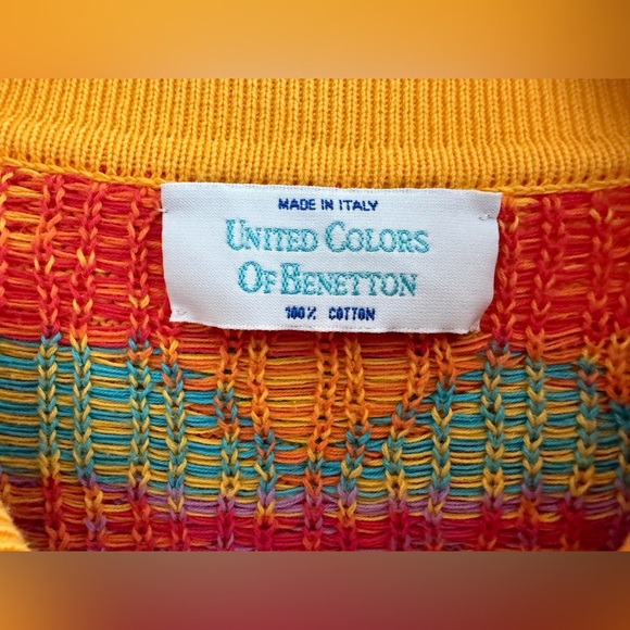 Vtg ‘80s United Colors of Benetton Made in Italy 100% Cotton Colorful Cardigan - Picture 2 of 14